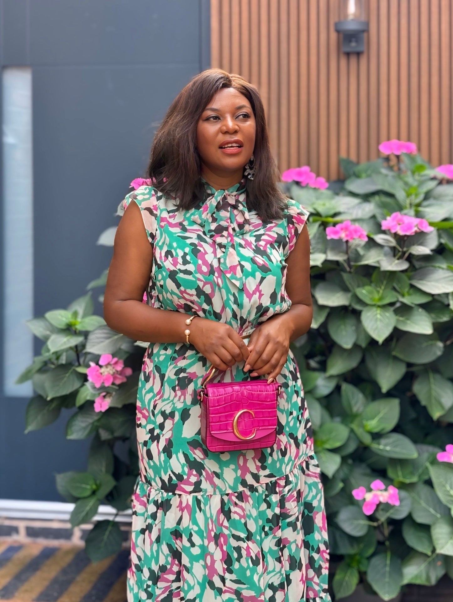 Abstract Tie Neck Maxi Dress