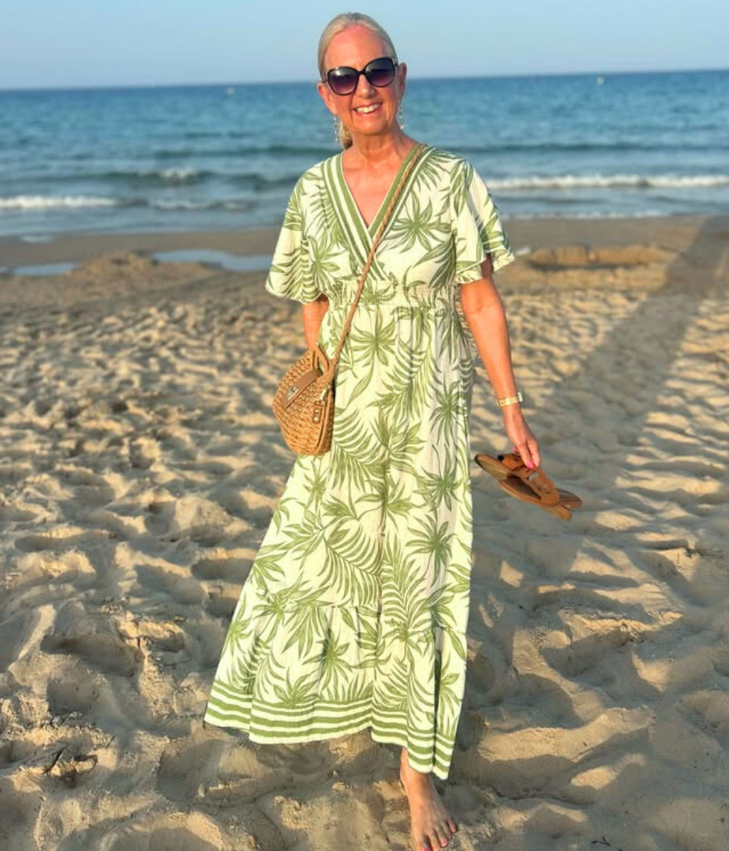 Green Raya Tropical Print Sundress