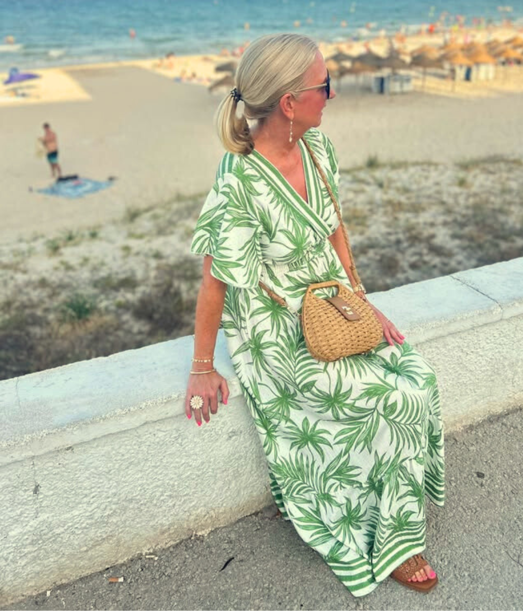 Green Raya Tropical Print Sundress