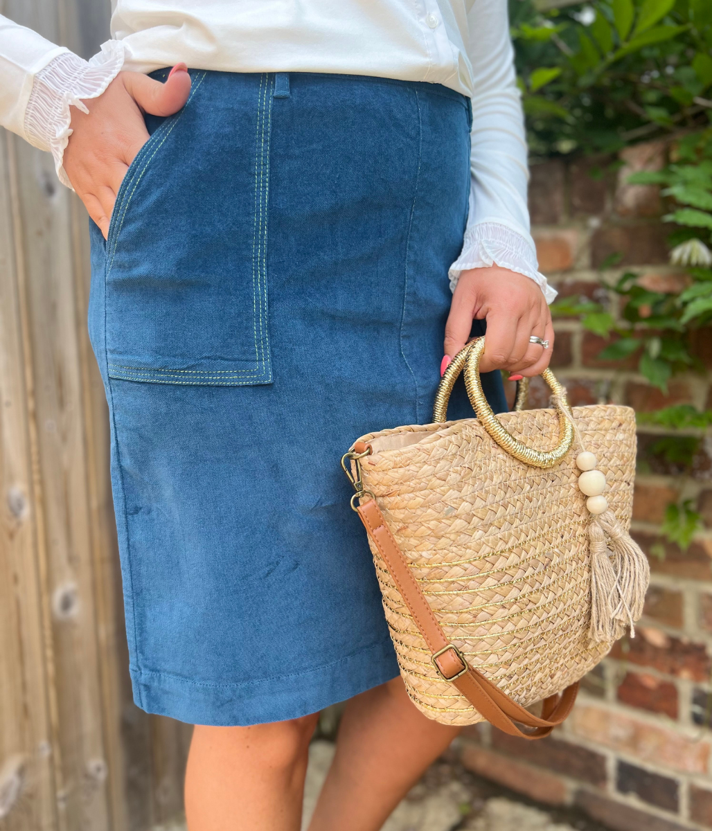 Ex Mistral Teal Moleskin Patch Pocket Skirt