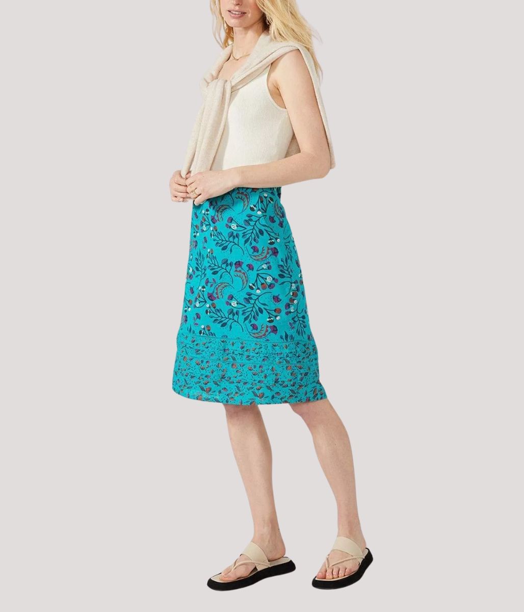 Mantaray Turquoise Print Cotton Skirt