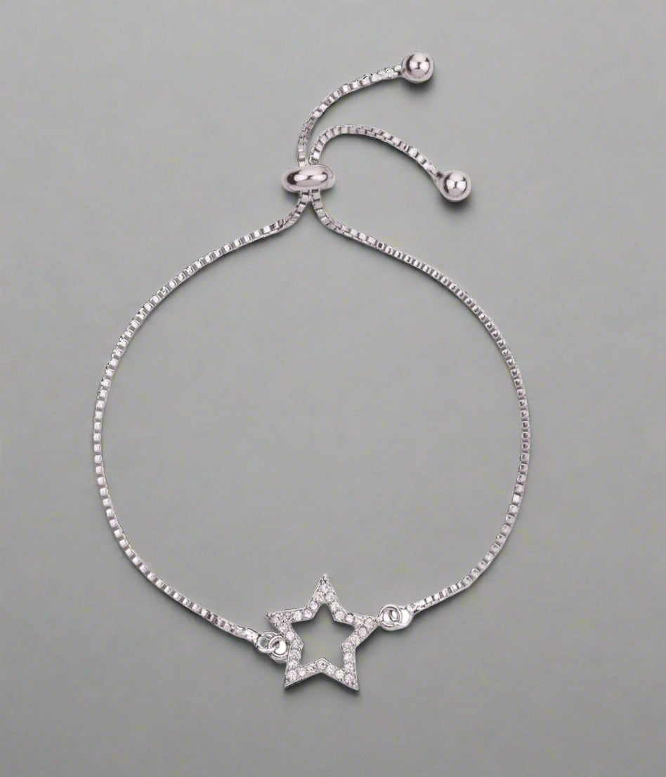 Silver Palermo Diamante Star Drawstring Bracelet