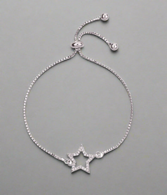 Silver Palermo Diamante Star Drawstring Bracelet