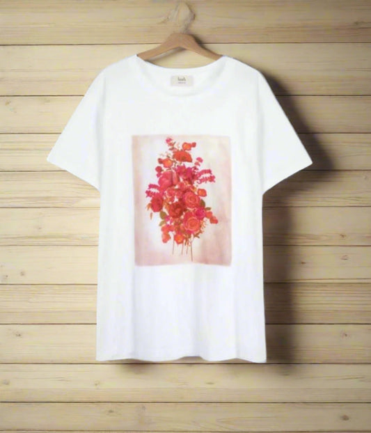 White Bouquet Print T Shirt
