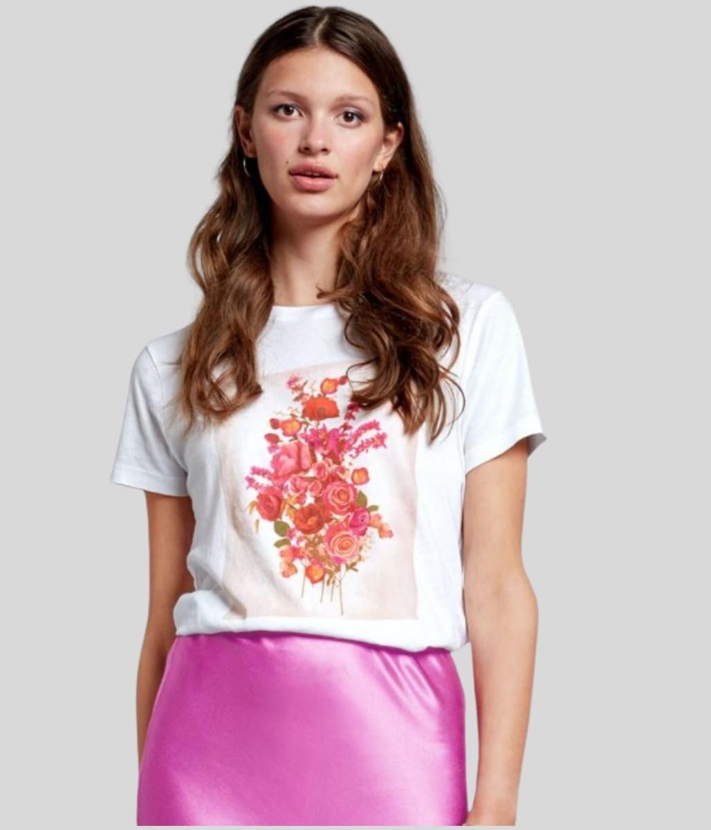 White Bouquet Print T Shirt