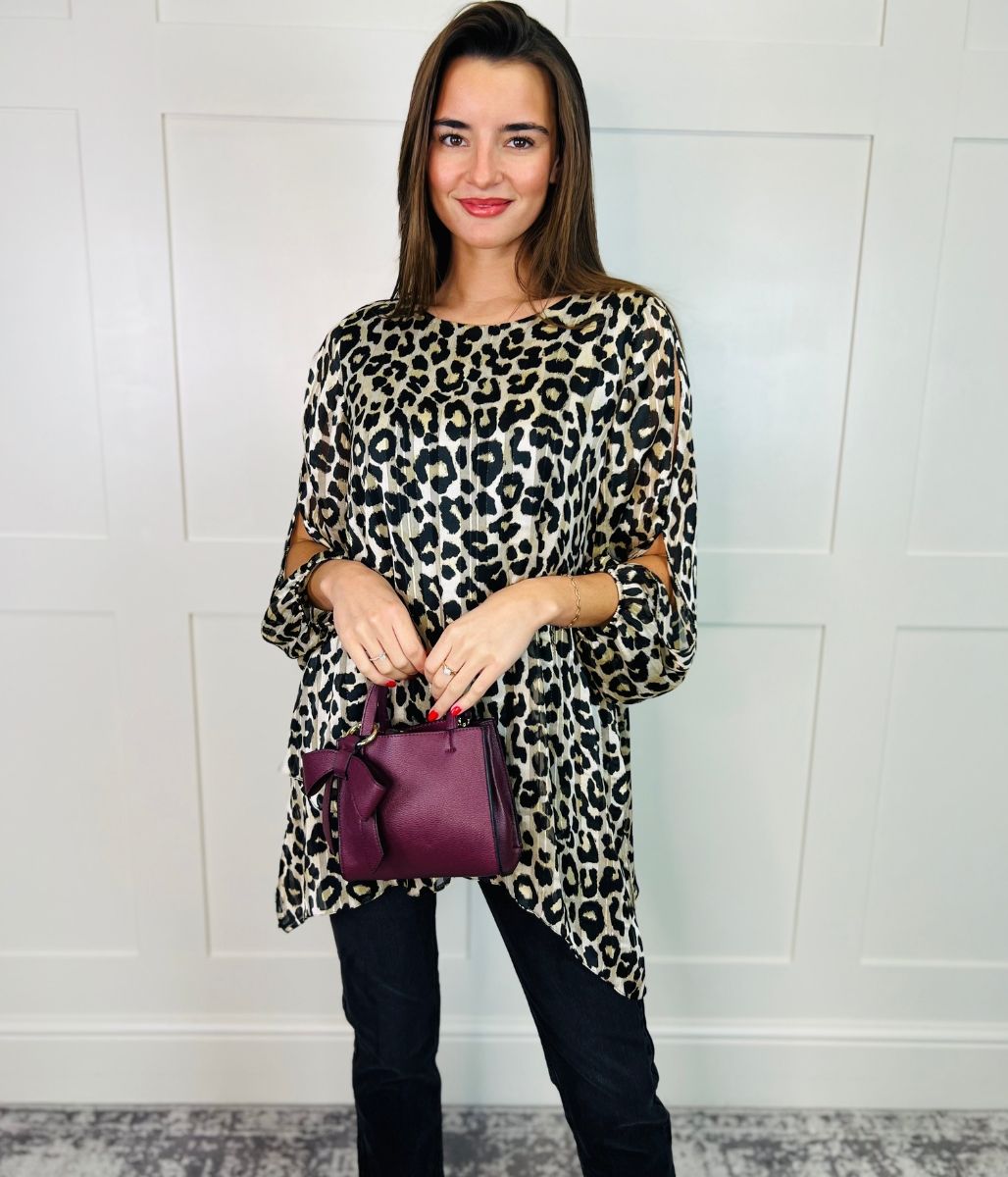 Leopard Print Metallic Tunic Top