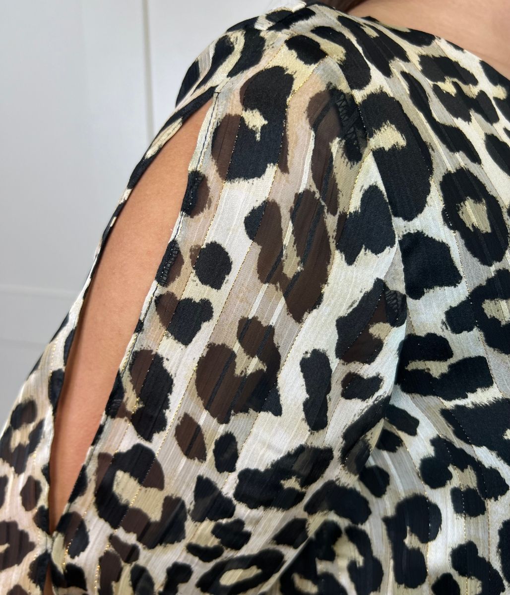 Leopard Print Metallic Tunic Top