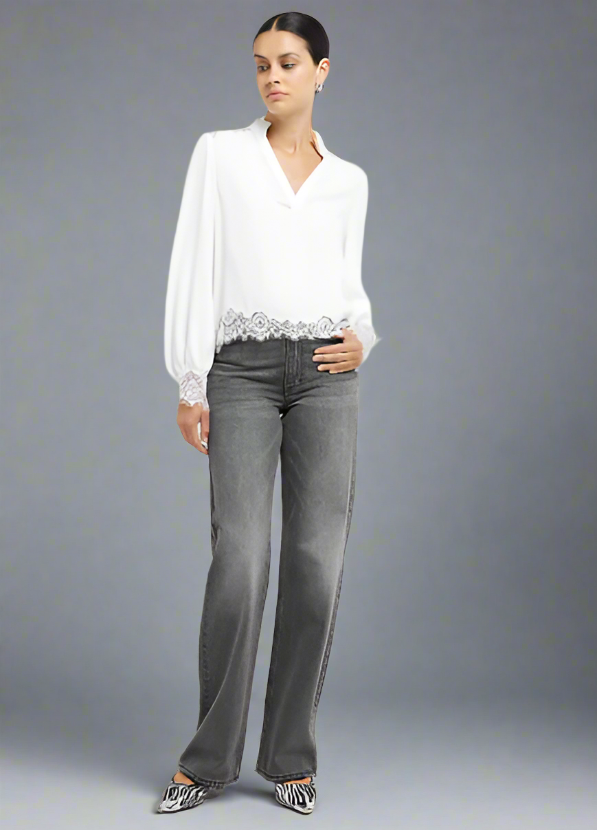 Ivory Lace Trim Blouse