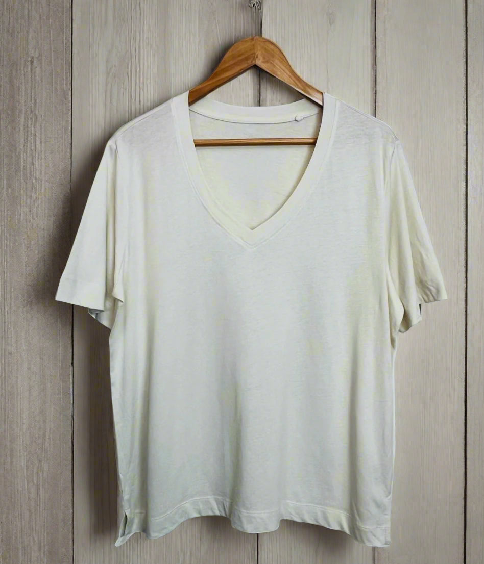 Ivory Cotton Modal Slouch V-Neck T-Shirt