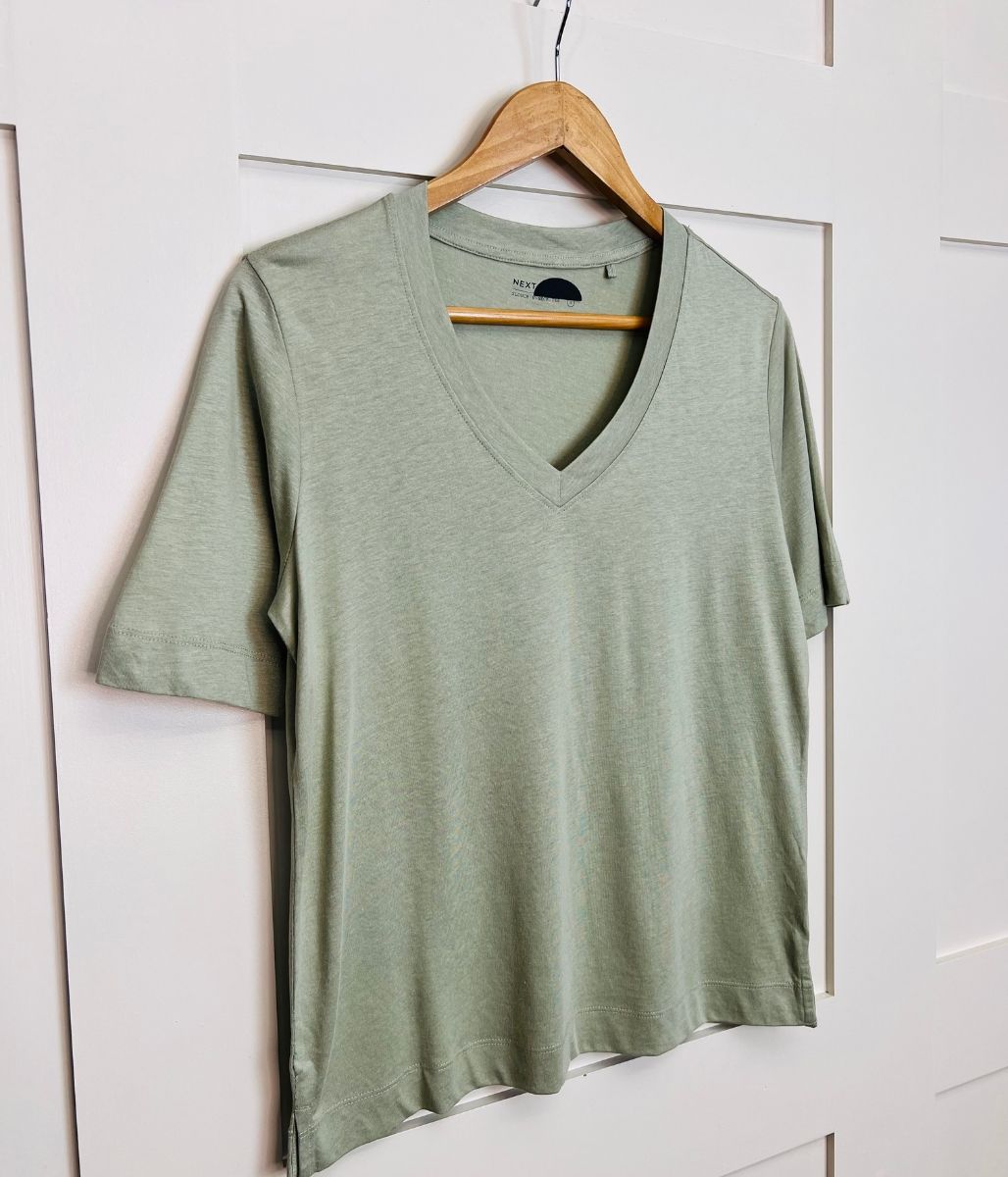 Sage Cotton Modal Slouch V-Neck T-Shirt