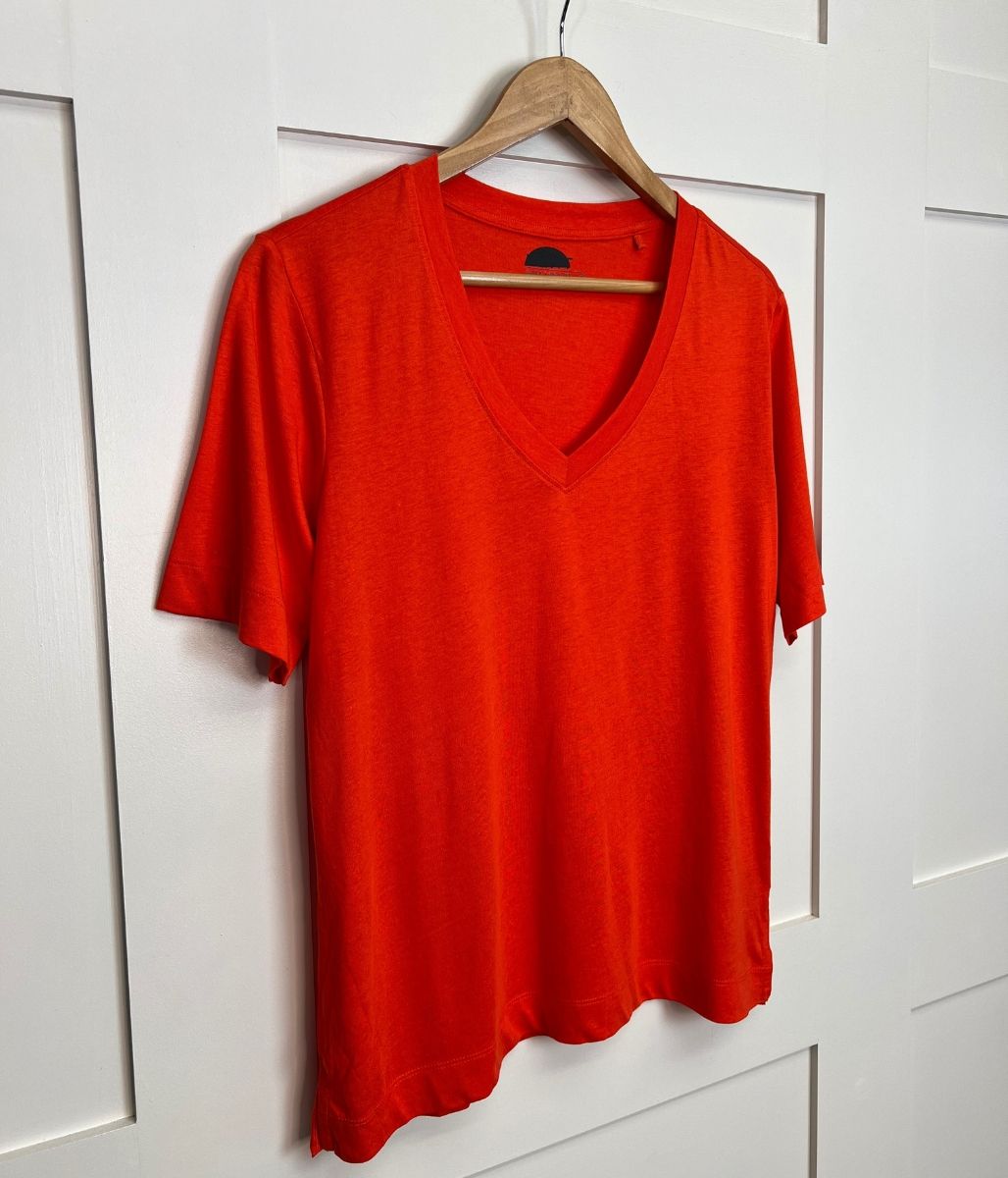 Orange Cotton Modal Slouch V-Neck T-Shirt