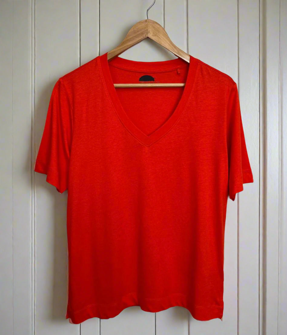 Orange Cotton Modal Slouch V-Neck T-Shirt