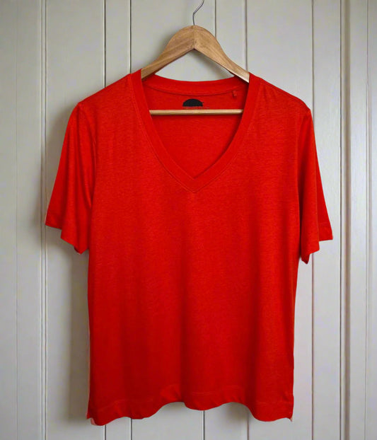Orange Cotton Modal Slouch V-Neck T-Shirt