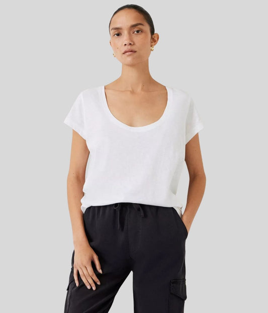 White Hari Cotton Slub Scoop Neck T-Shirt