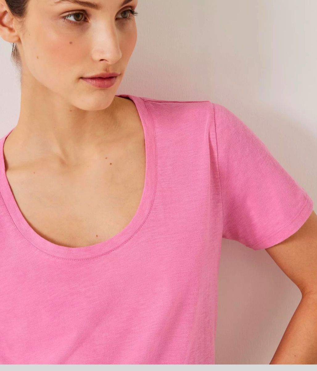 Pink Hari Cotton Slub Scoop Neck T-Shirt