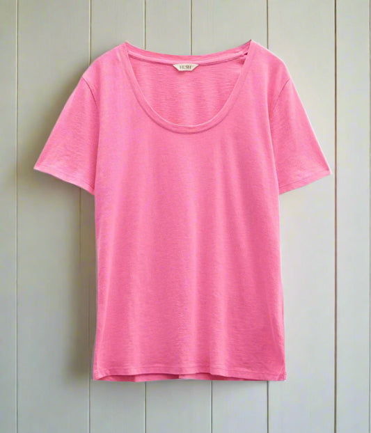 Pink Hari Cotton Slub Scoop Neck T-Shirt