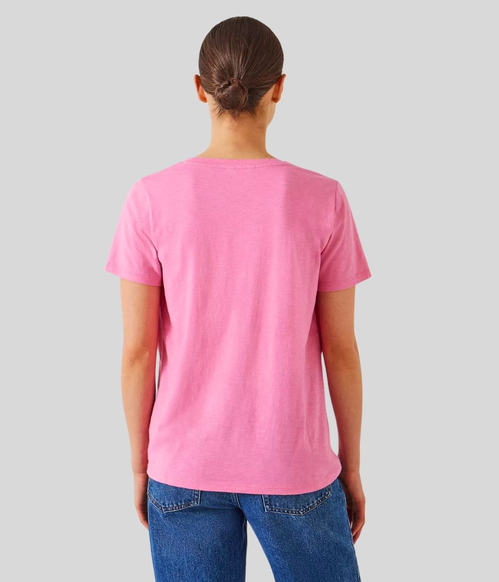 Pink Hari Cotton Slub Scoop Neck T-Shirt