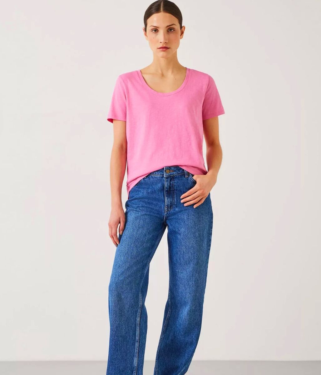 Pink Hari Cotton Slub Scoop Neck T-Shirt