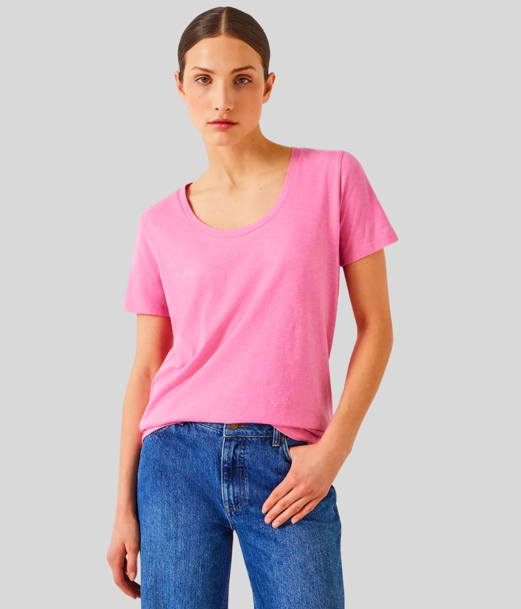 Pink Hari Cotton Slub Scoop Neck T-Shirt