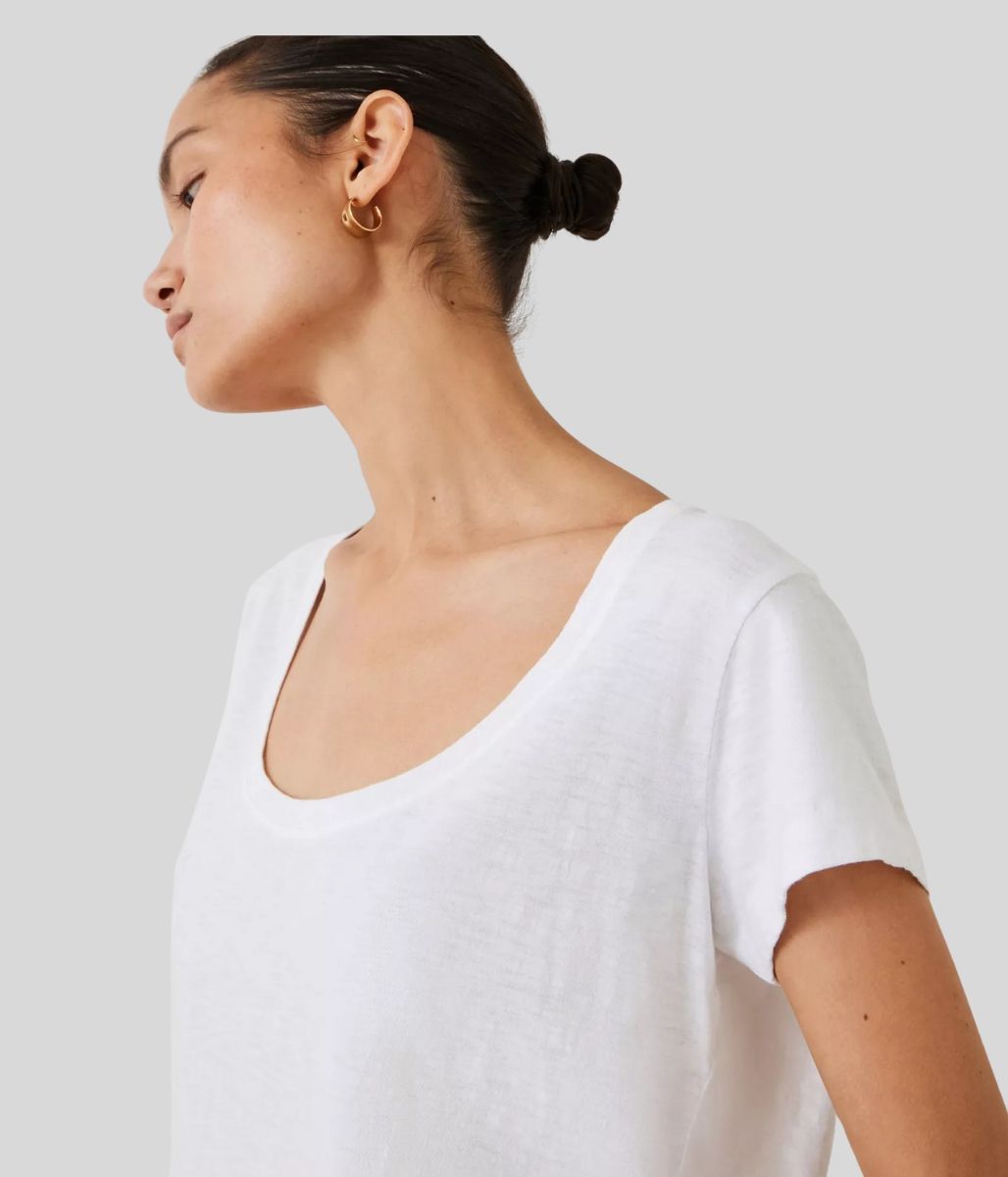 White Hari Cotton Slub Scoop Neck T-Shirt