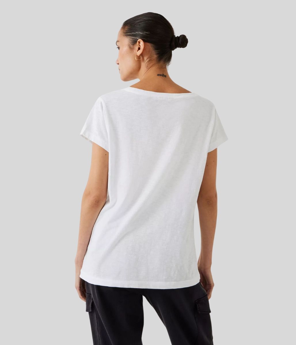 White Hari Cotton Slub Scoop Neck T-Shirt