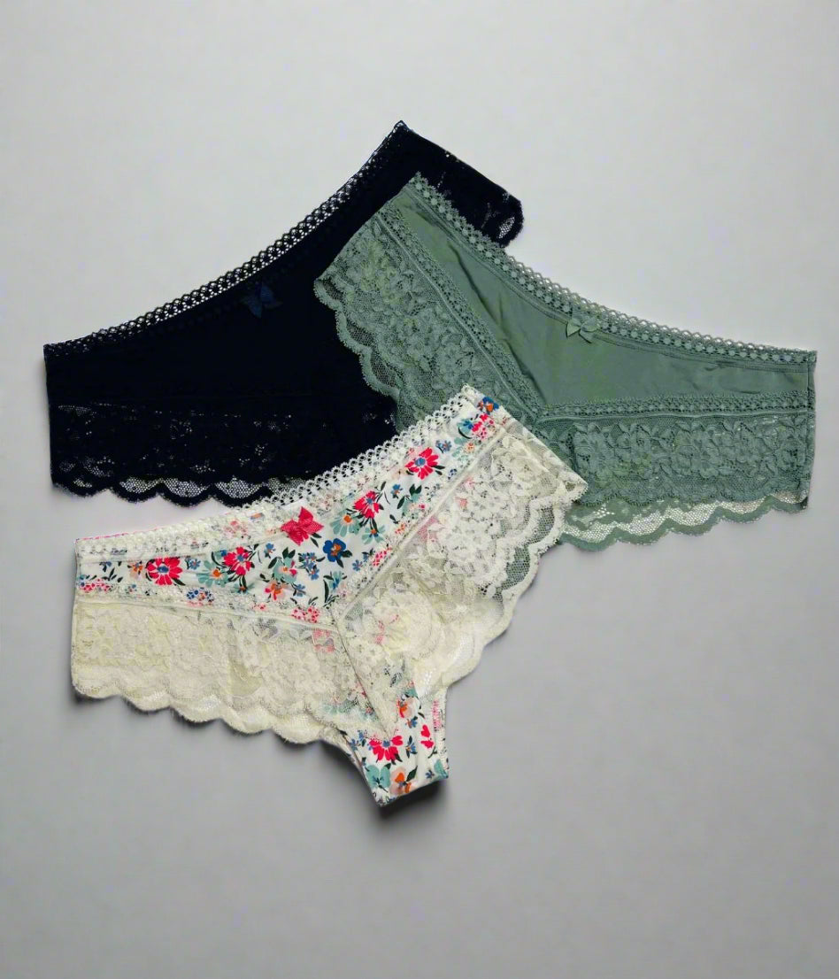 3 Multipack Lace Trim Midi Briefs