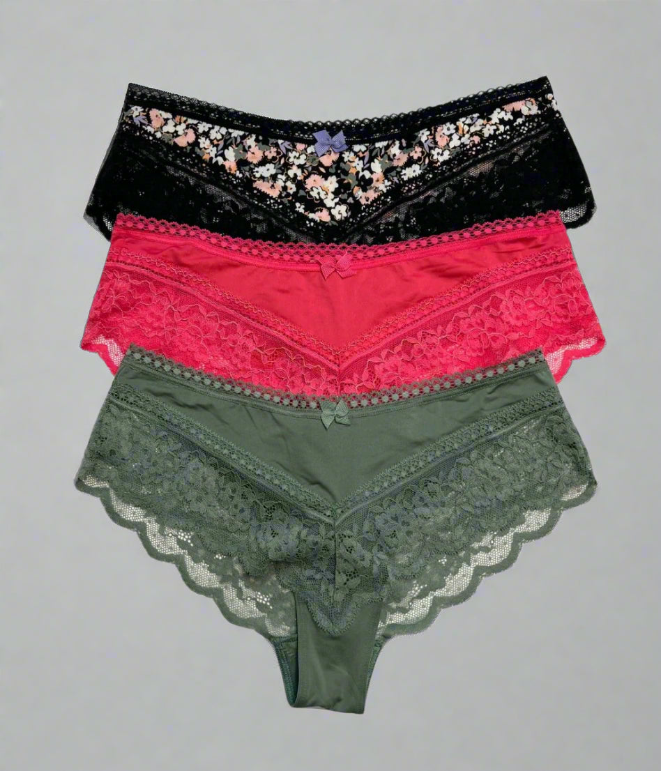 3 Multipack Lace Trim Midi Briefs