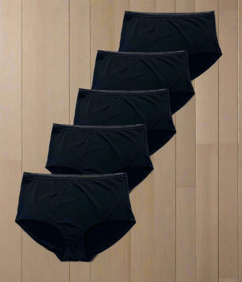 Black 5 Pack Lace Trim Full Briefs