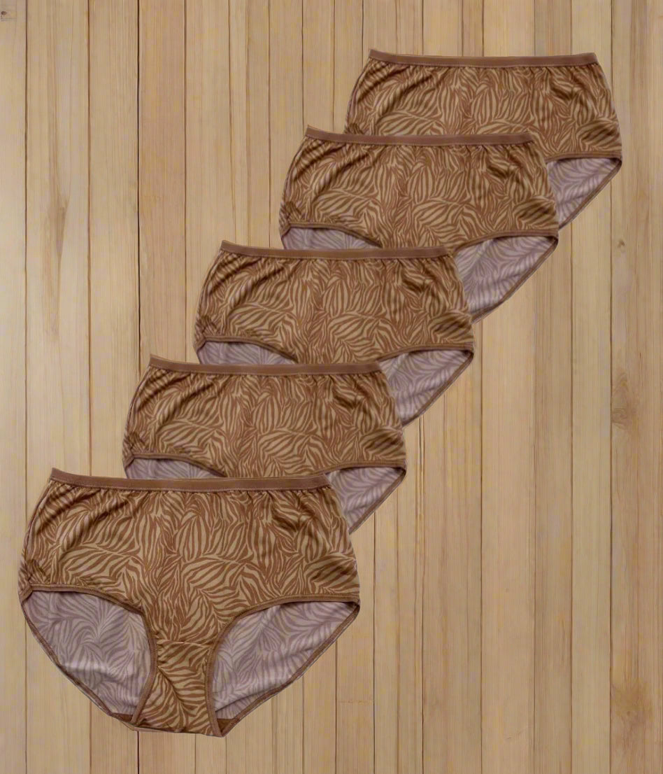 Tan 5 Pack Zebra Print Full Briefs