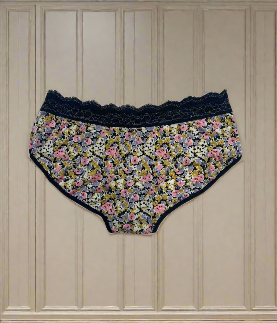 Floral 5 Pack Lace Trim Midi Briefs