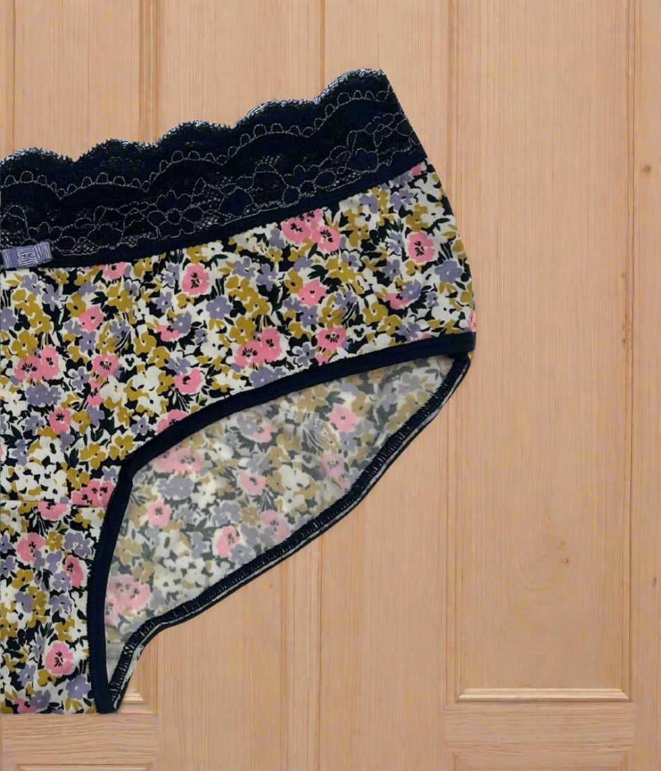 Floral 5 Pack Lace Trim Midi Briefs