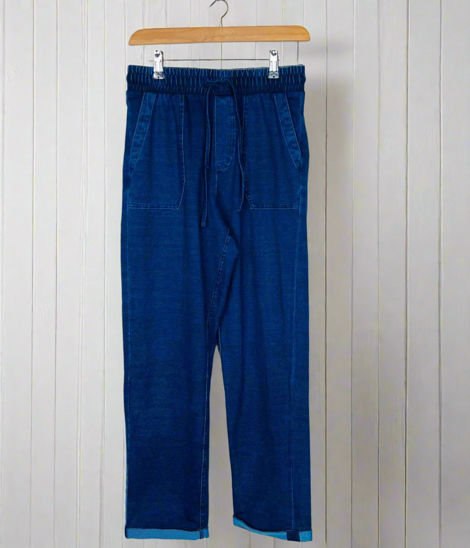 Cotton Rich Dark Denim Straight Leg Jogger Trousers