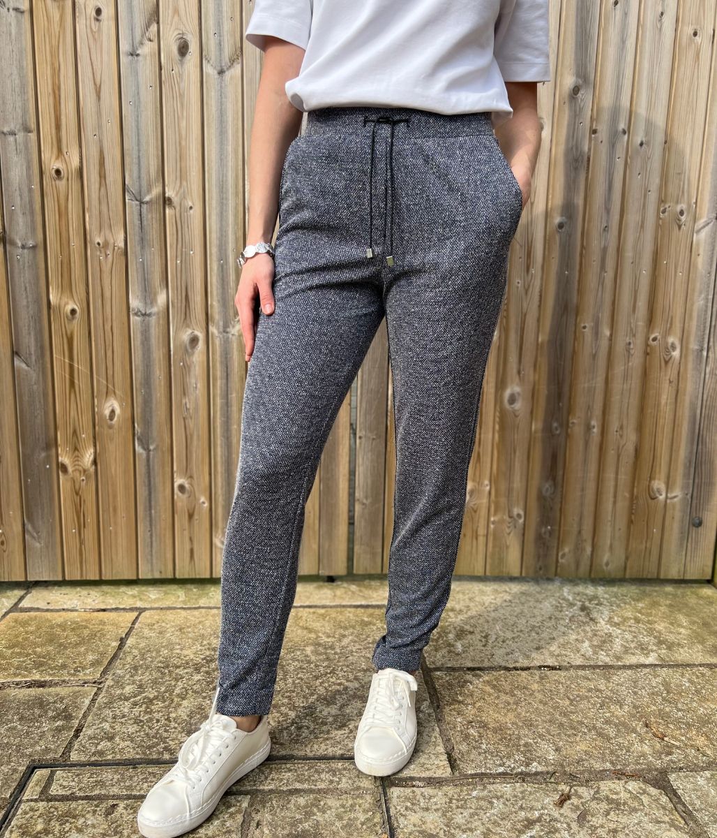 Navy Textured Stretch Trousers