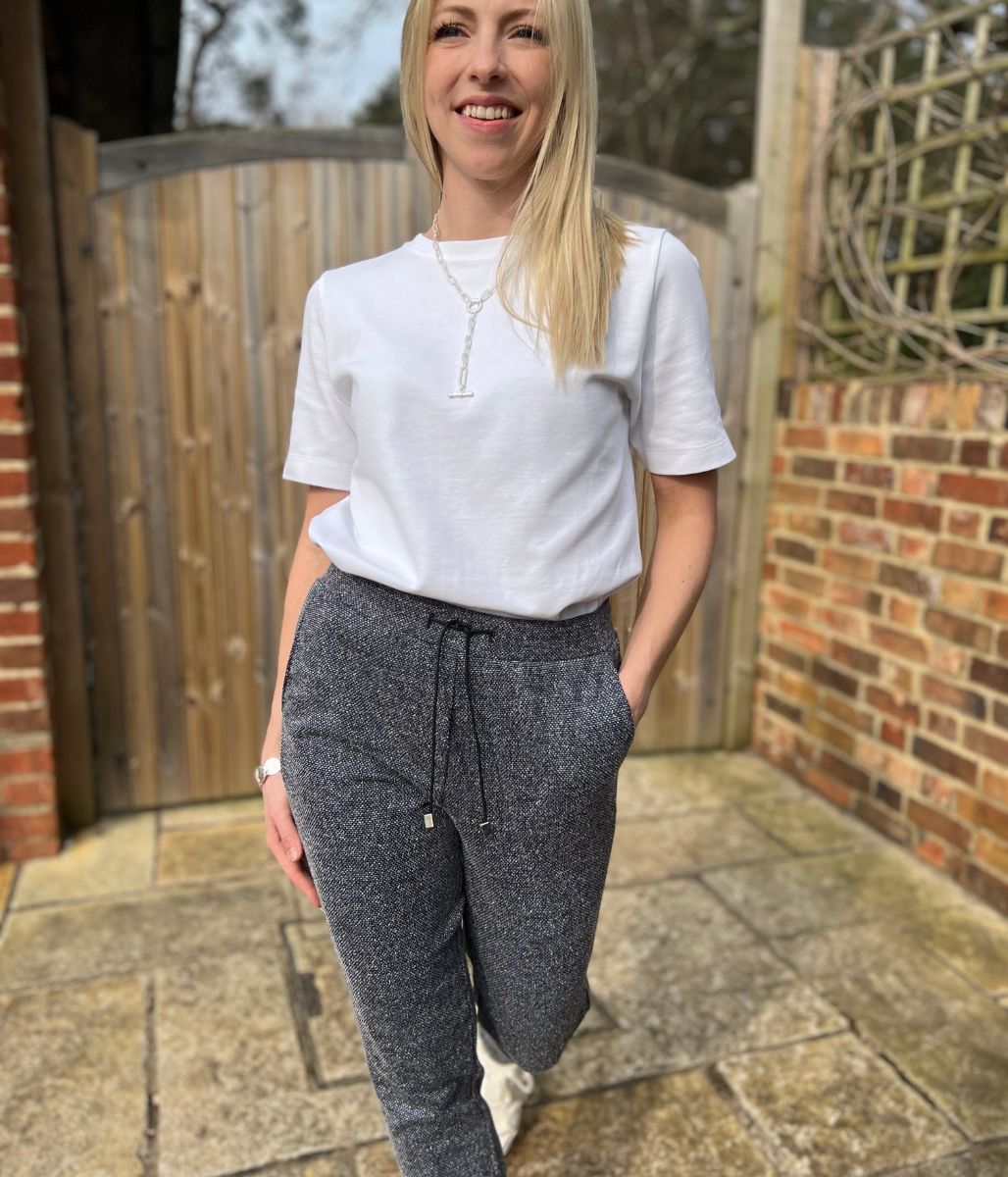 Navy Textured Stretch Trousers