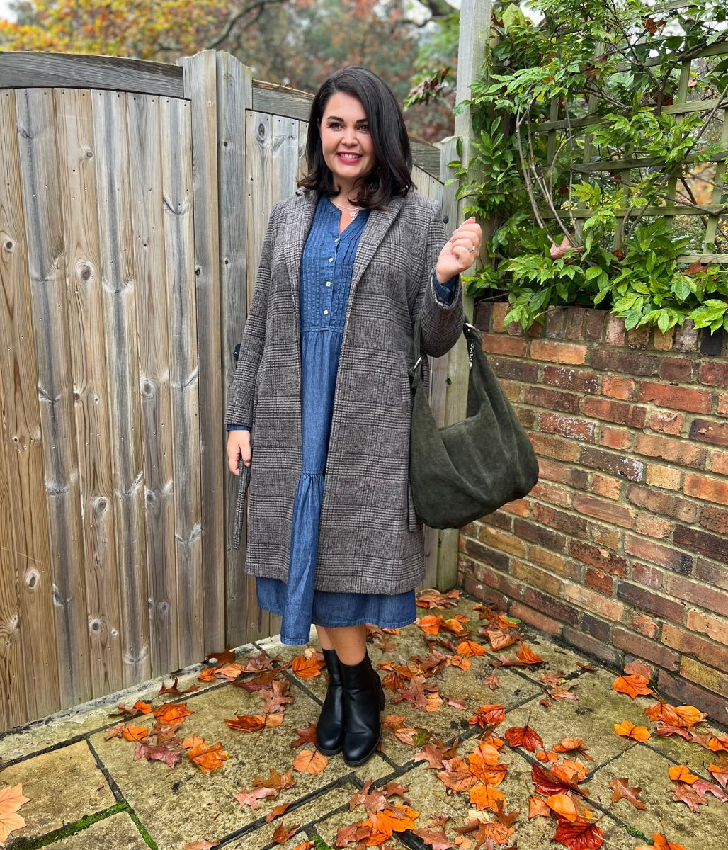 Chambray Tiered Denim Midi Dress