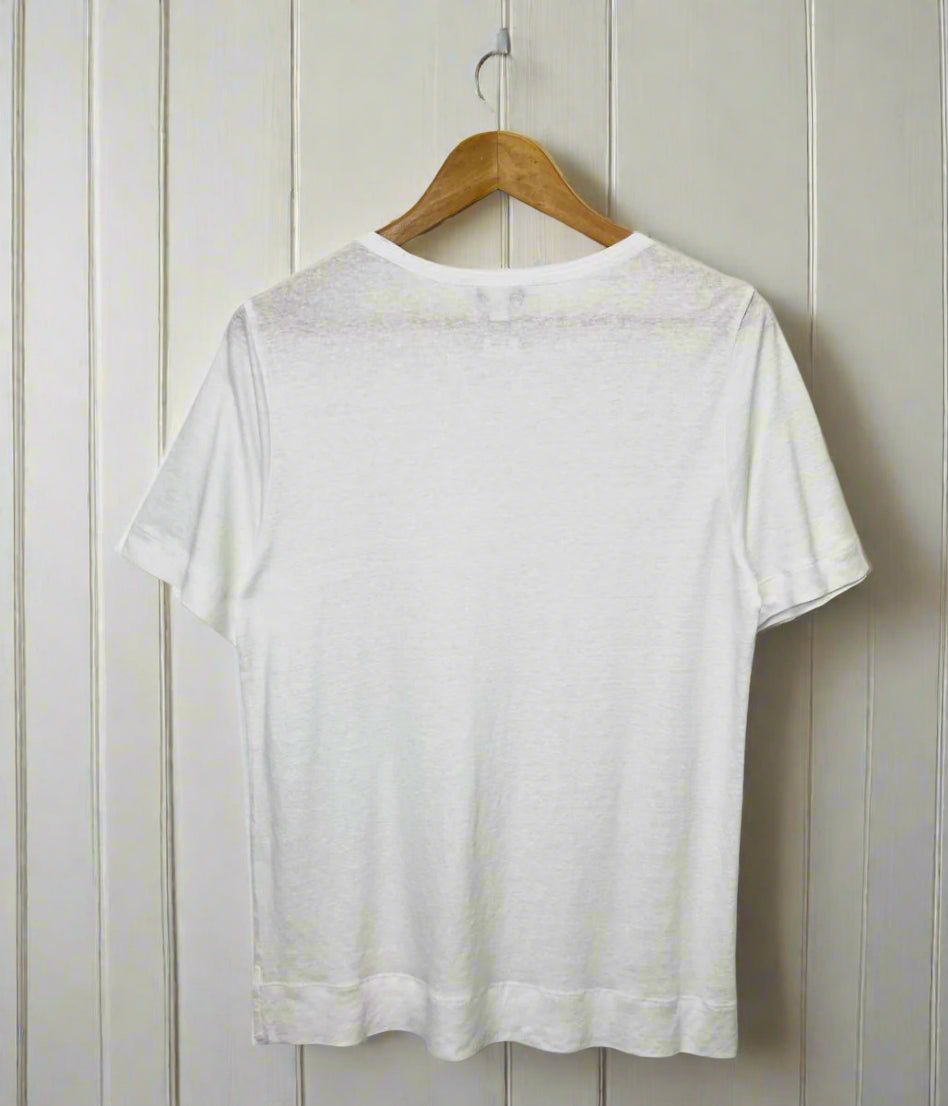White Linen Blend Crew Neck Top