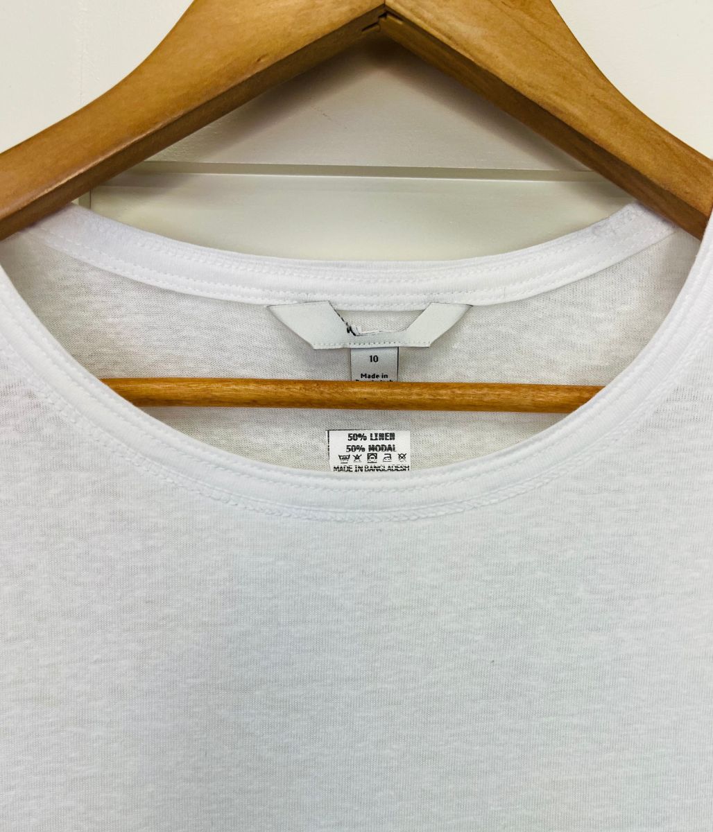 White Linen Blend Crew Neck Top