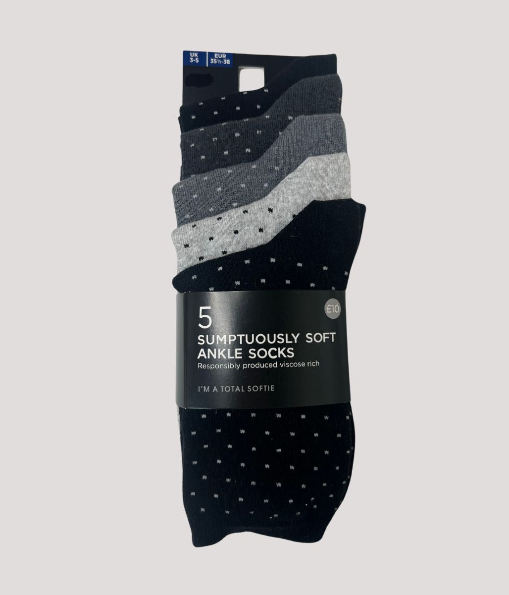 5 Pack Dotty Sumptuously Soft Ankle Socks