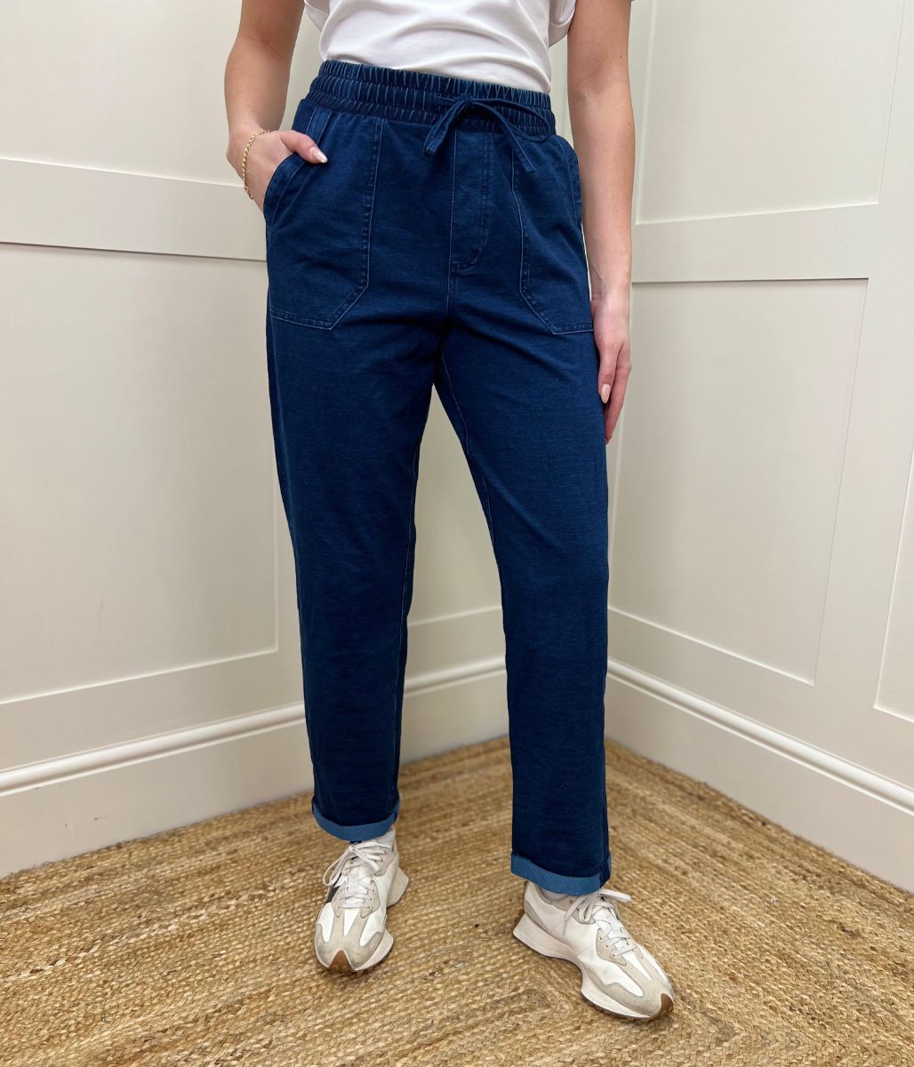 Cotton Rich Dark Denim Straight Leg Jogger Trousers