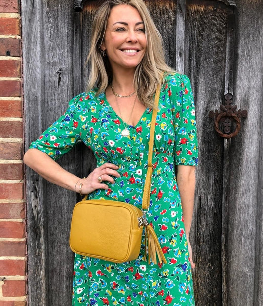 Mustard Leather Tassel Camera Bag