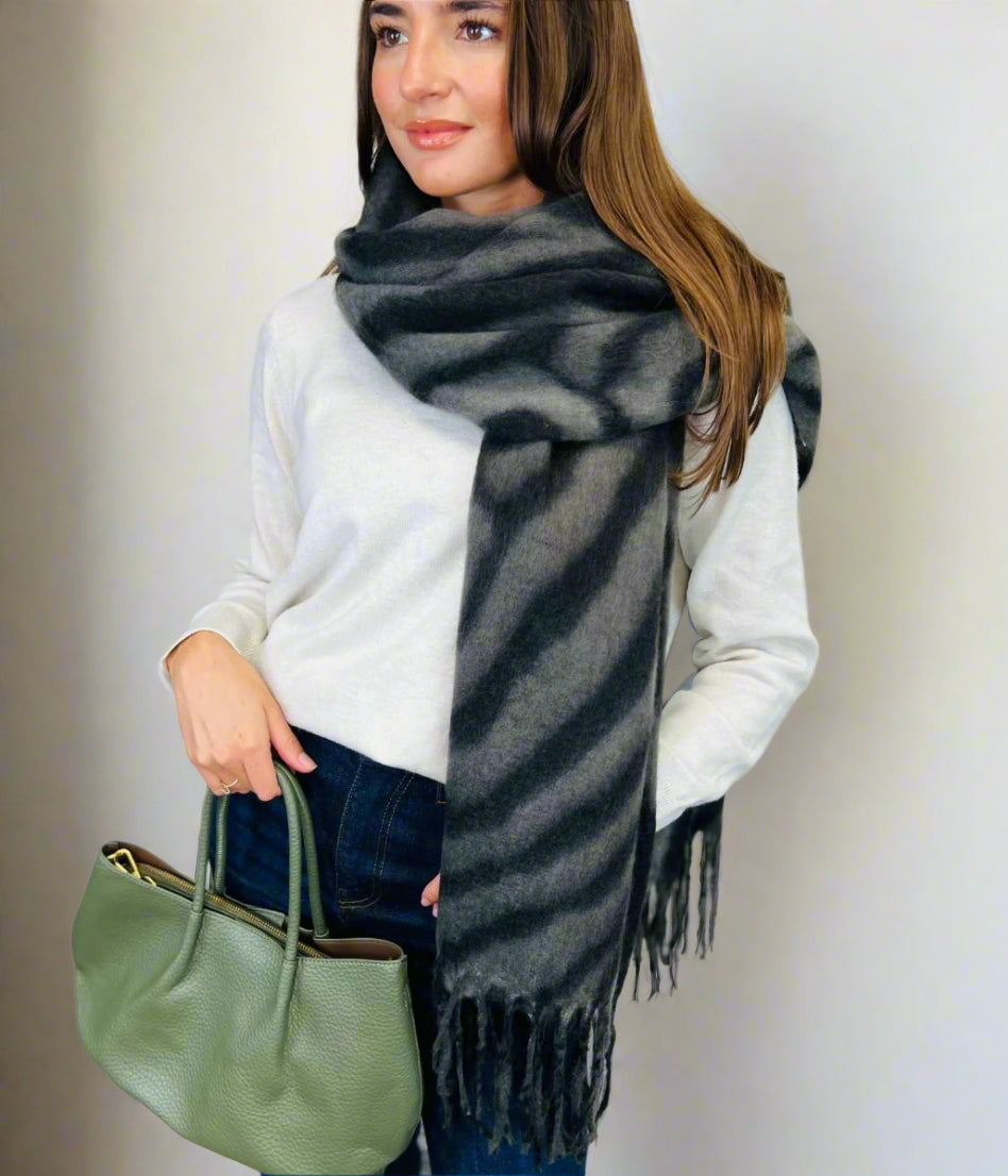 Black Zebra Cashmere Blend Blanket Scarf