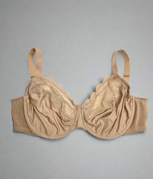 Nude Underwired Minimiser Lace Trim Bra