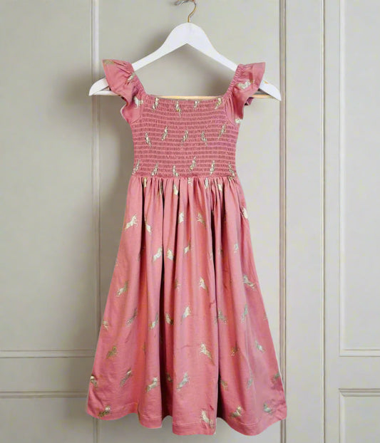 Girls Pink Unicorn Boden Dress