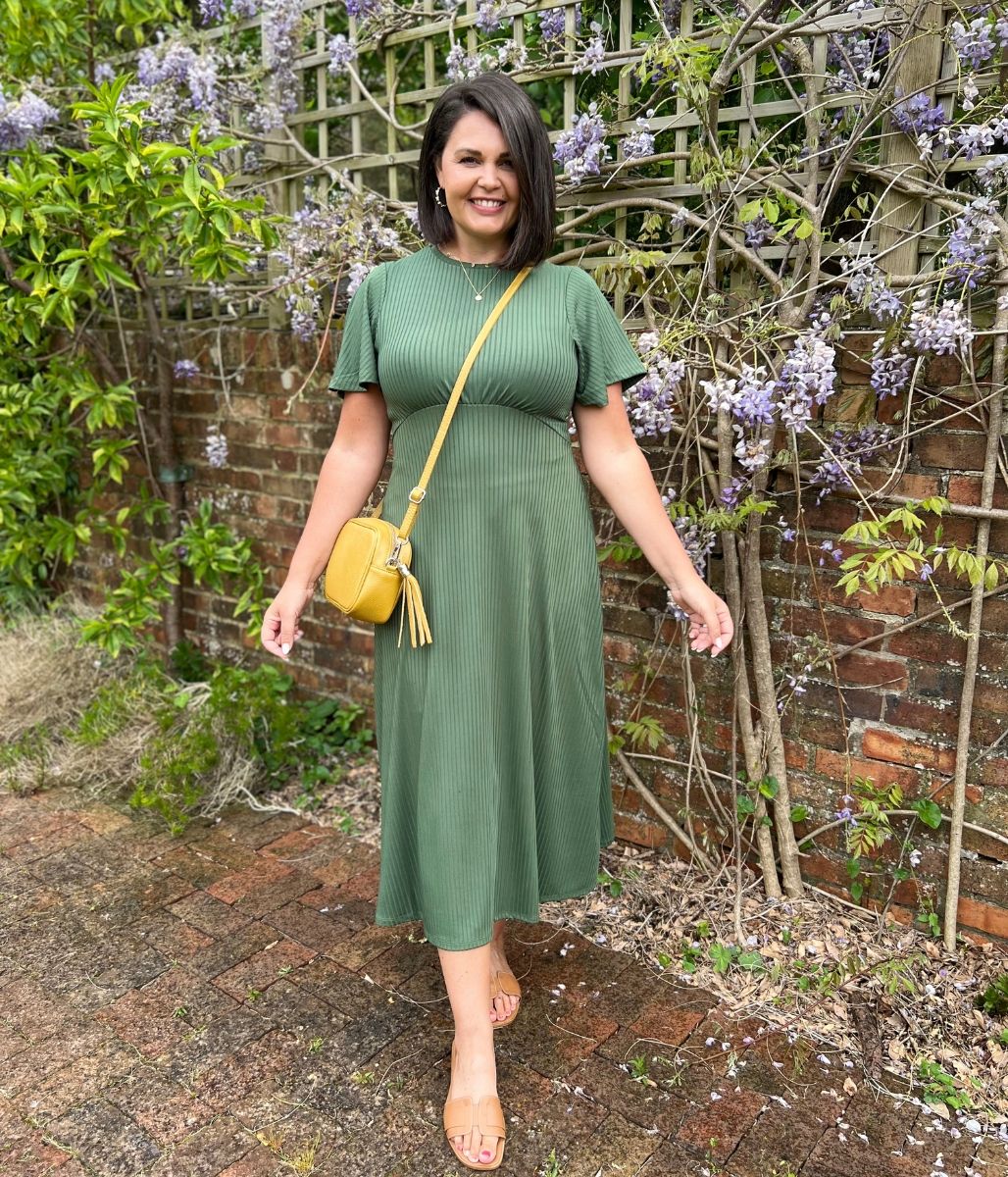 Khaki Ribbed Midi Dress
