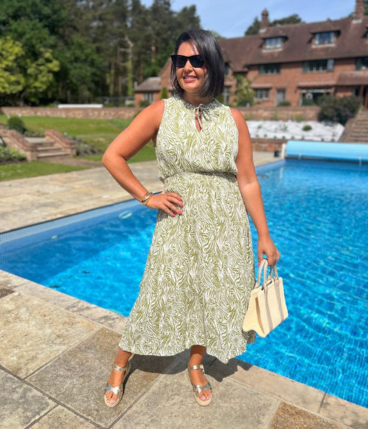 Green Santorini Shirred Waist Midi Dress