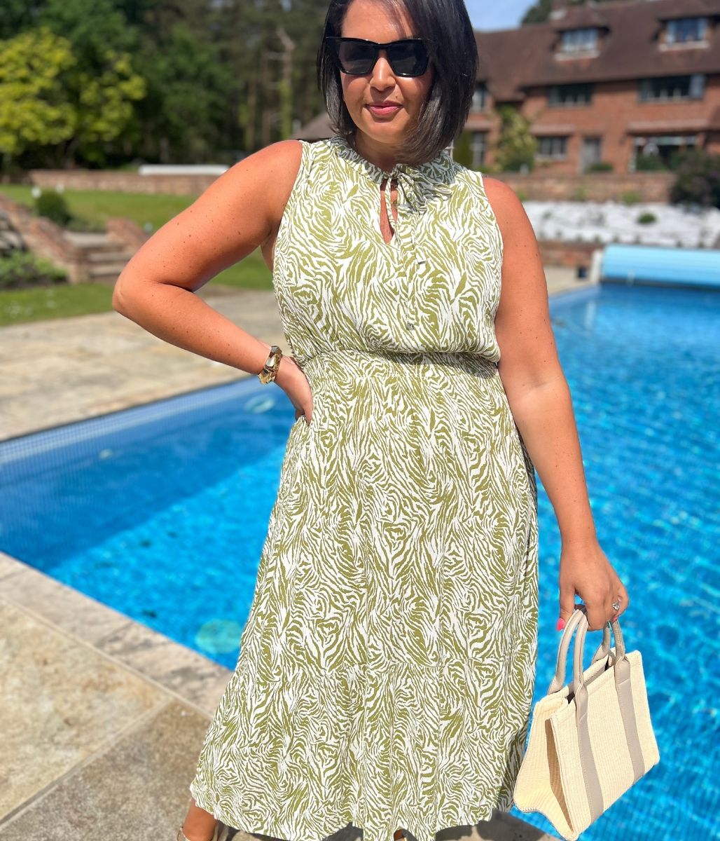 Green Santorini Shirred Waist Midi Dress