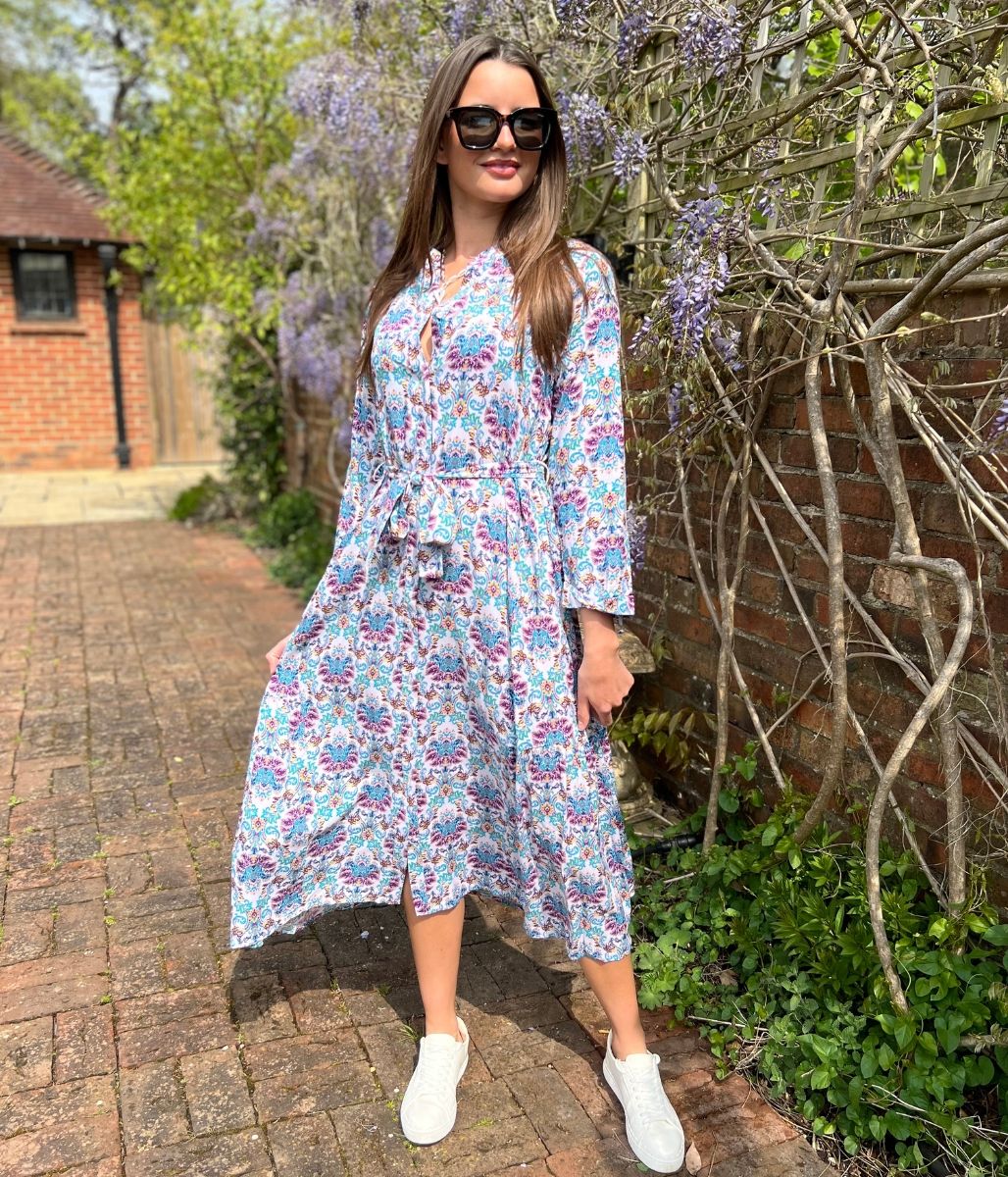 Lilac Boho Print Midi Summer Dress
