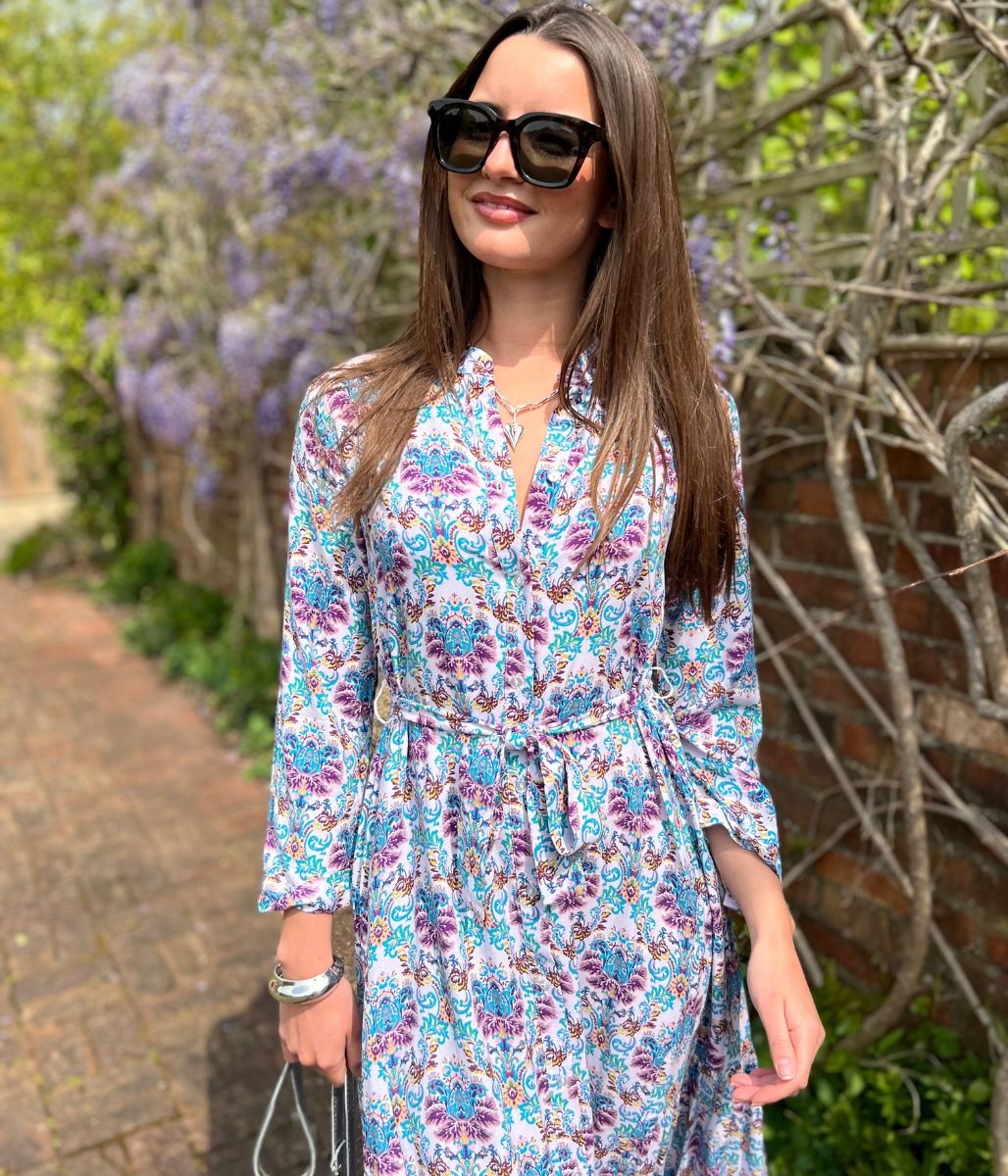 Lilac Boho Print Midi Summer Dress