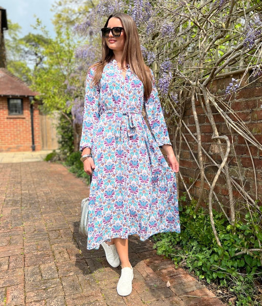 Lilac Boho Print Midi Summer Dress