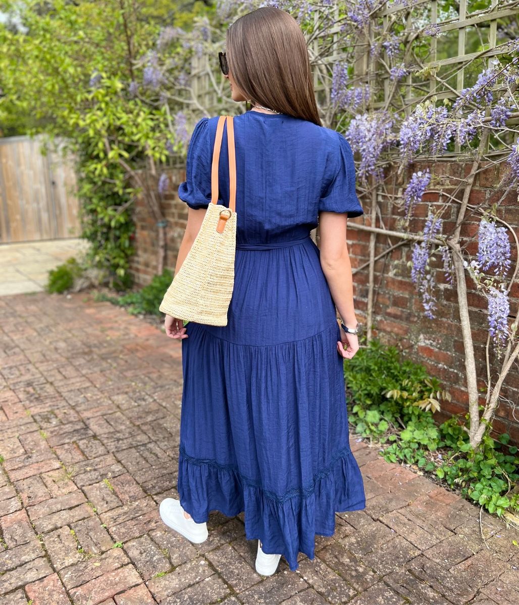 Navy Button Through Maxi Dress